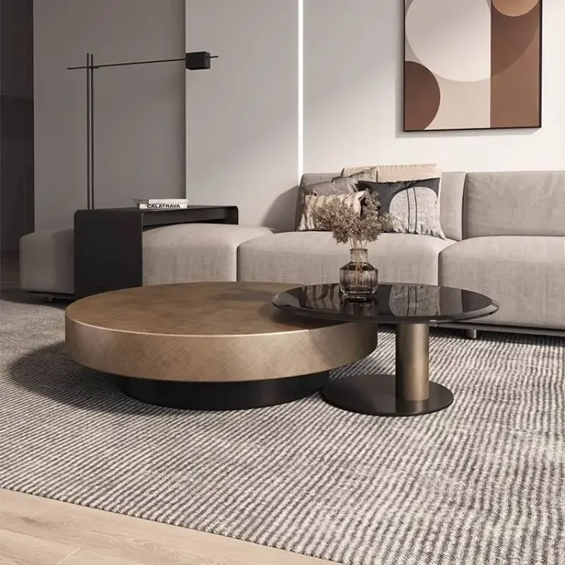 Designer-Couchtische aus Edelstahl, europäischer Luxus, runder Teetisch, Wohnzimmermöbel, italienische Möbel aus gehärtetem Glas, Zuhause
