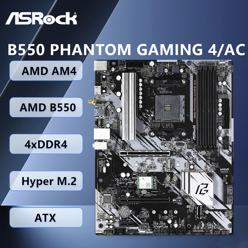 ASROCK B550 PHANTOM GAMING 4/AC unterstützt AMD B550 AM4Ryzen 5 5600X 5600G 7 5800X3D 9 5900X CPU DDR4 4733+(OC) SATA3 Hyper M.2 ATX Image