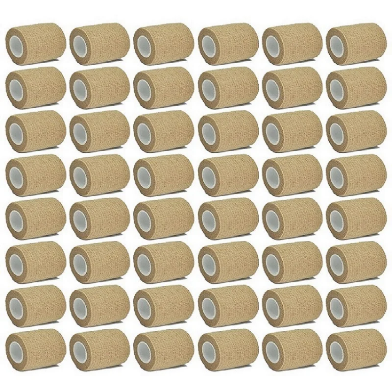 6/48 Stück beige Mullbandage, selbstklebende, atmungsaktive elastische Bandagen für Sportbefestigung, Finger, Handgelenk, Bein Image