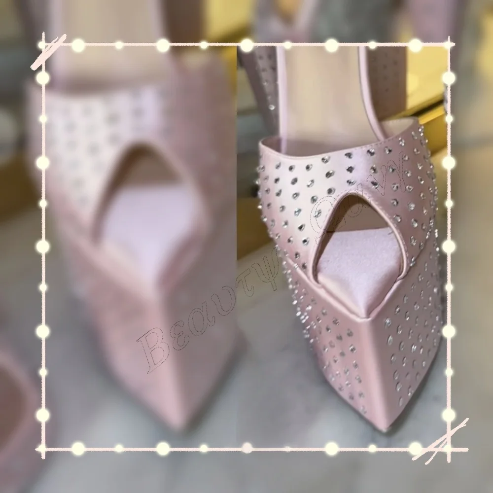 Rosa Kristall Dekor Plattform Pumpen Hausschuhe Spitz High Heels Schuhe Dünne High Heel Schuhe für Frauen 2025, Zapatos Para Mujere