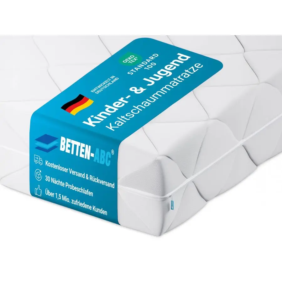 Matratze für Kinder und Jugendliche 90 x 200 cm, spezielle Härte, ÖkoTex-zertifiziert, optimale Hygiene dank abnehmbarem Bezug Image
