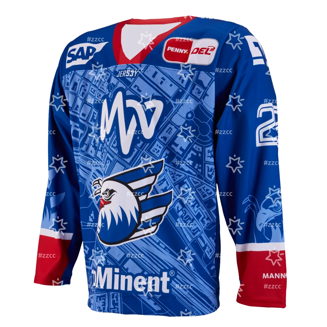 Maillot de hockey sur glace DEL Adler Mannheim FT domicile 25-26, ensemble d'entraînement, t-shirt de sport printanier pour homme, vêtements pour enfant, tee-shirt Y2K pour femme
