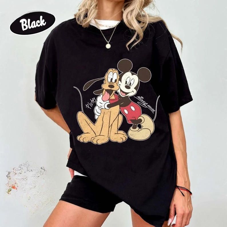 Mickey Mouse & Pluto Best Friends Shirt, Vintage Disney Cartoon T-Shirt, süßes Mickey Pluto Shirt, Retro Mickey Mouse Shirt