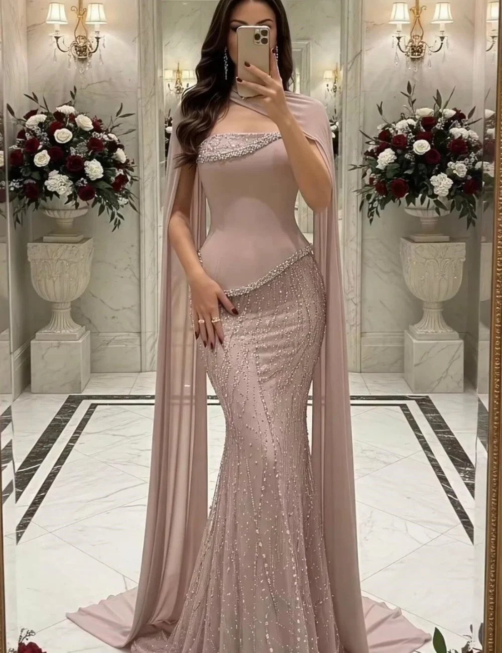 Maßgeschneiderte Klassische Chiffon Plissee Pailletten Meerjungfrau Trägerlose Lange Abendkleider Luxus 2025 Eleganter Chinesischer Stil Image