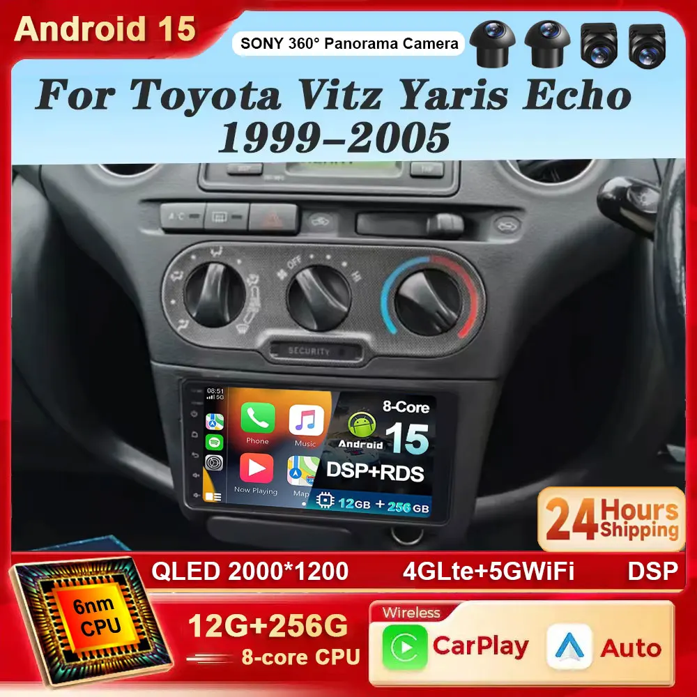 7 Zoll Android 15 Autoradio für Toyota Vitz XP10 Yaris Platz Echo 1999-2005 Stereo Auto Carplay Autoradio GPS Navigation DSP Image