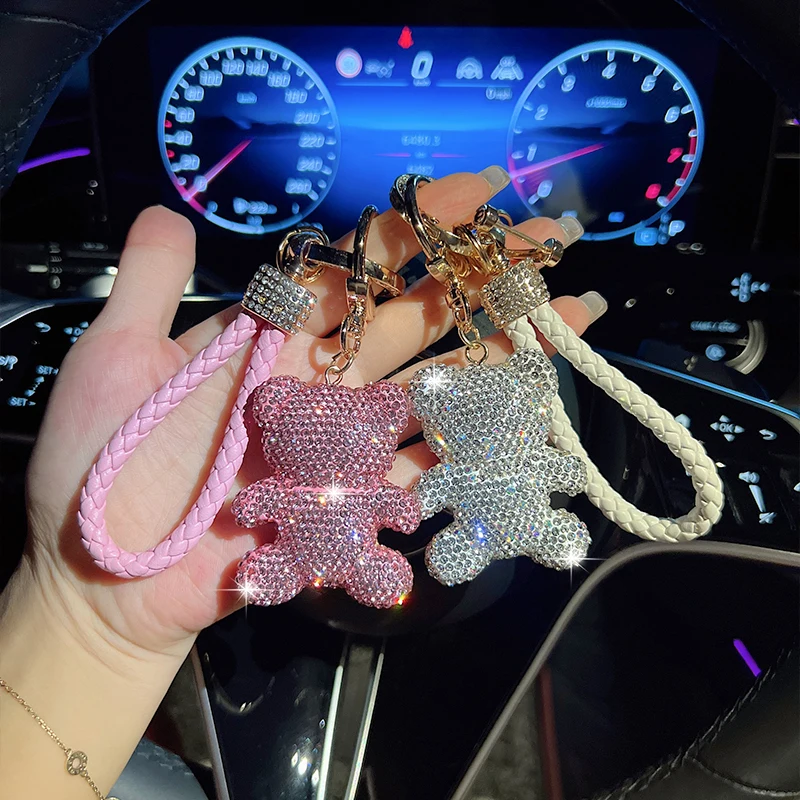 Diamant verkrusteter Teddybär-Schlüssel bund, niedliches gewebtes Seil, personal isierter Autos chl üssel bund, exquisite Geschenkt üte, Anhänger zubehör Image