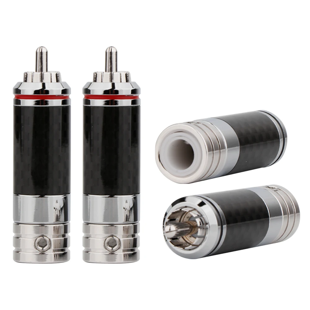 Hohe Qualität Messing Rhodiniert RCA Stecker Carbon Faser Phono Stecker für DIY Signal RCA Kabel R1717 Image