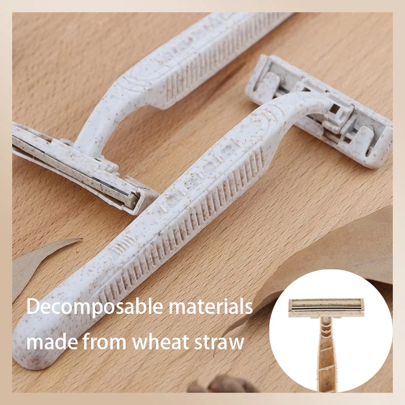 Umweltfreundliche Einweg-Rasierer aus Weizenstroh-Material mit Doppelklinge aus Schwedischem Edelstahl, Hochgradig Biologisch Abbaubar und Recycelbar Image