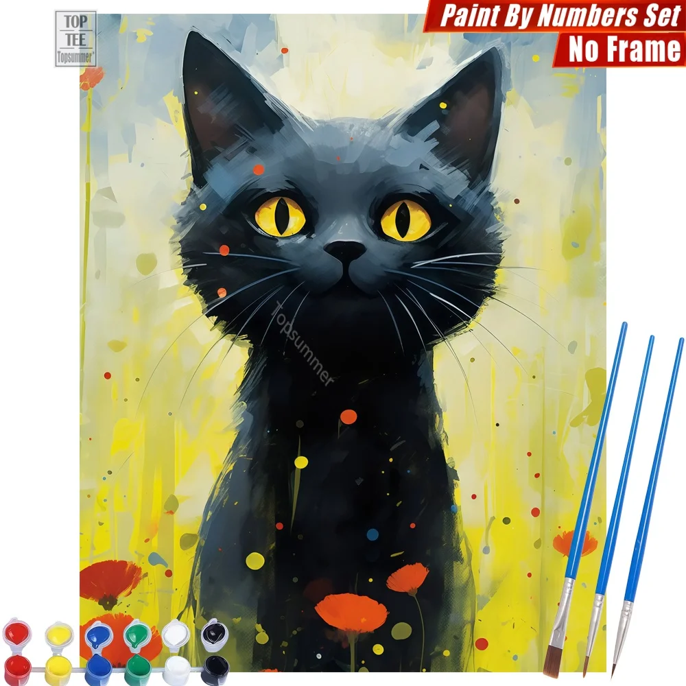 Schwarze Katze Künstlerisches DIY Malen-nach-Zahlen-Set - Katzenmotiv Modernes Familiengeschenk Ostergeschenk für Tochter Image