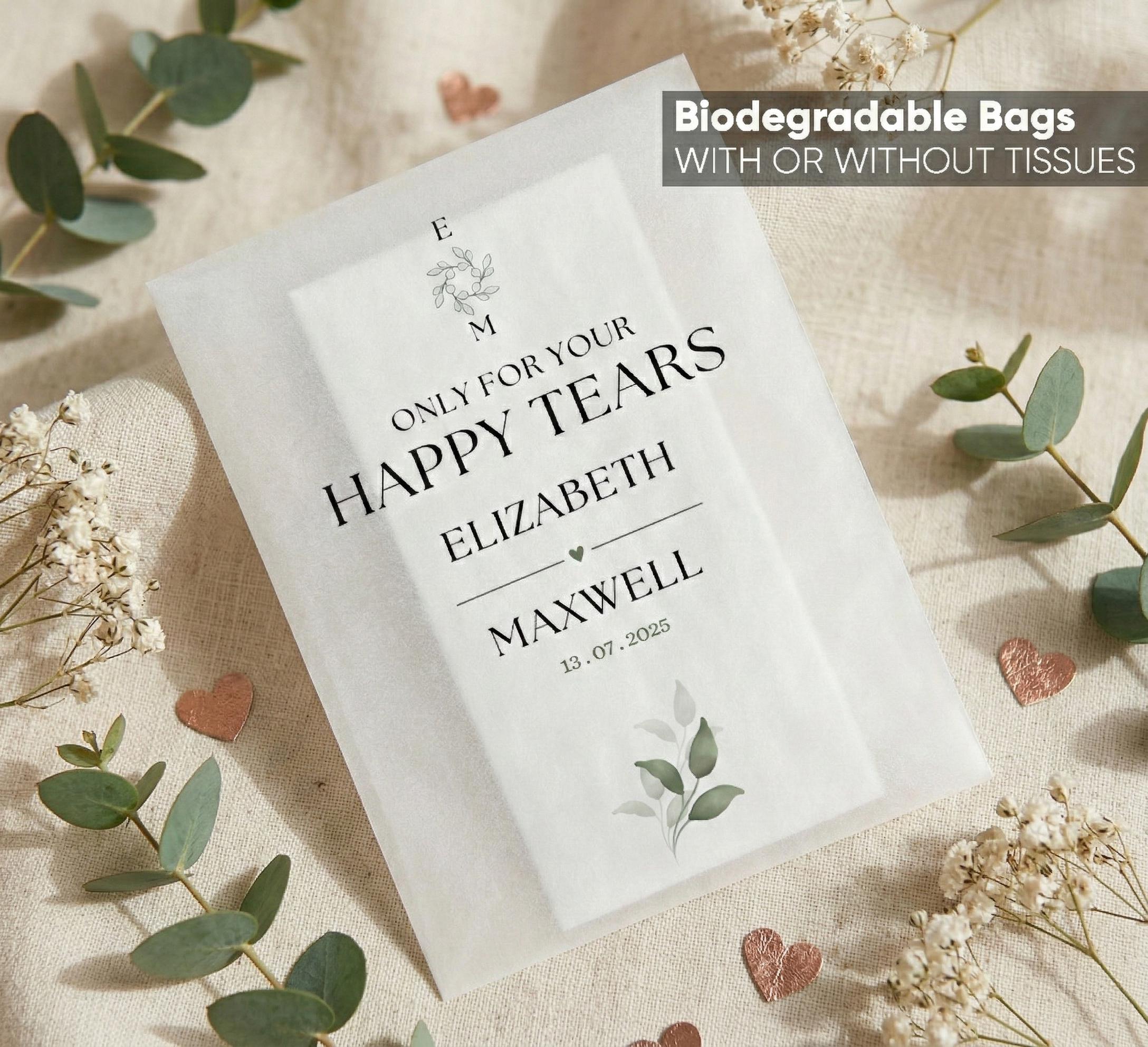 Confezioni di fazzoletti personalizzati per matrimoni / Confezioni di coriandoli personalizzati per matrimoni / Lacrime di felicità / Confezioni di fa