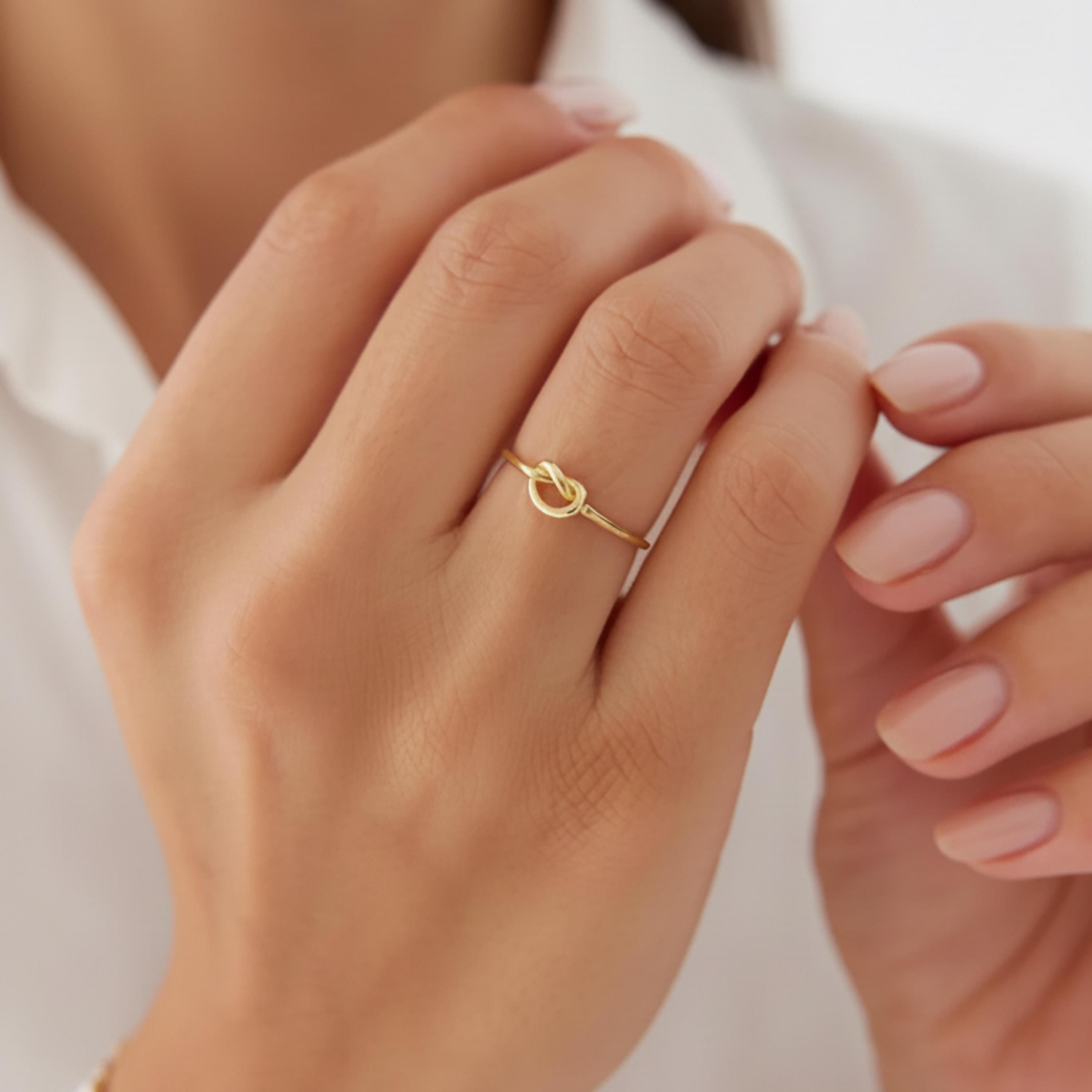 Anello con nodo, anello con nodo d'amore in oro 14 carati, anello di promessa, anello riempito d'oro, anello da damigella d'onore, anello sottile in o