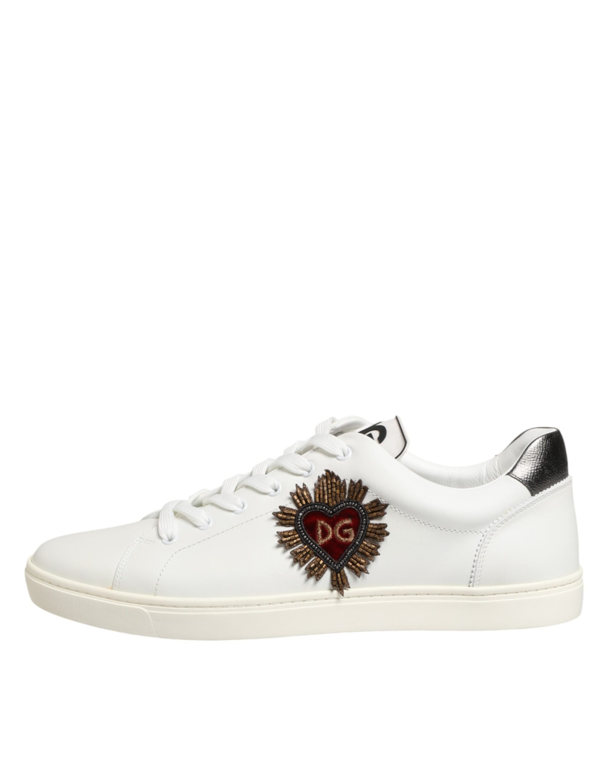 Dolce & Gabbana Weiße Leder Herzverzierte Sneakers Schuhe