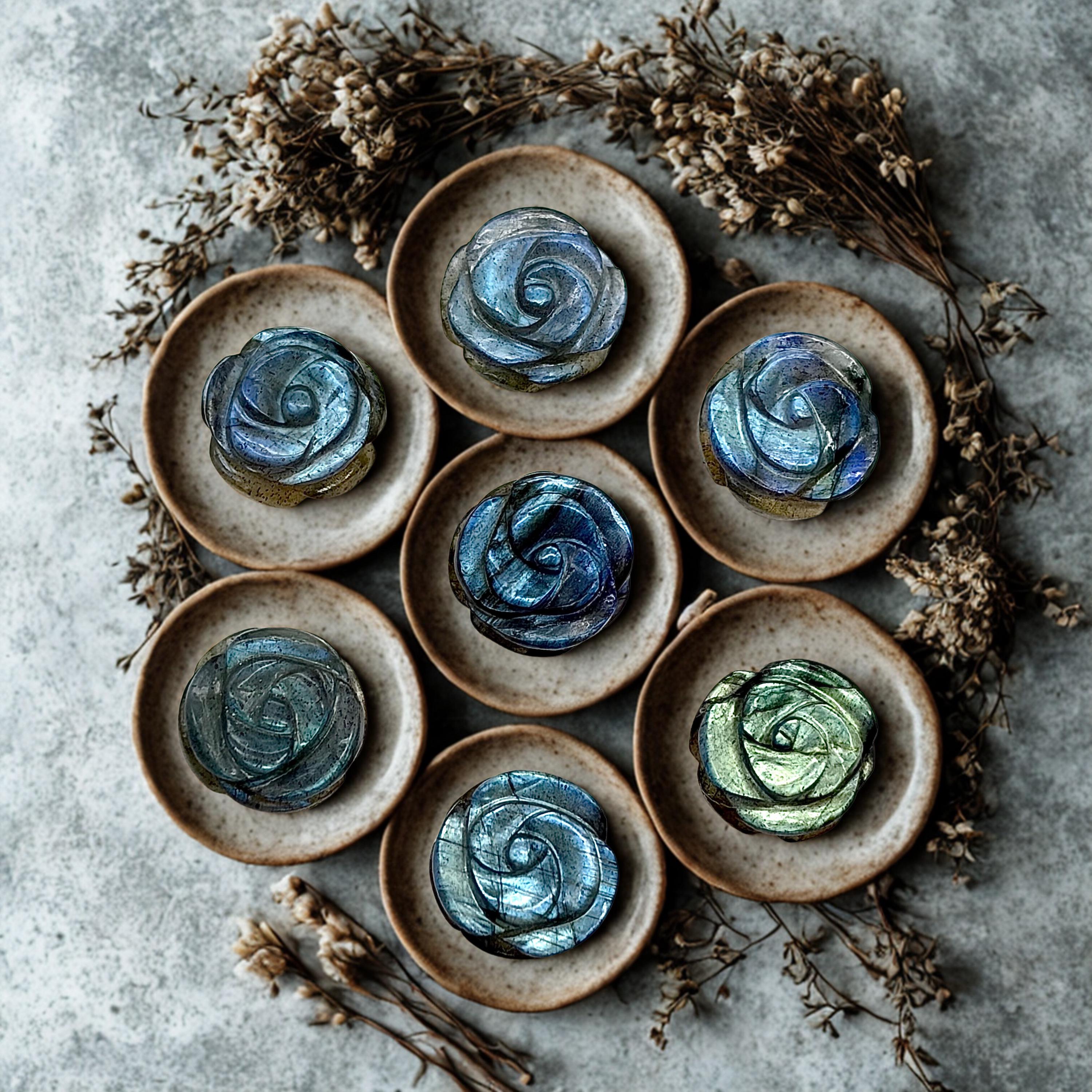 Perline a forma di fiore di labradorite appariscente, pietra naturale a forma di fiore di rosa di labradorite, pietra preziosa a forma di fiore di ros