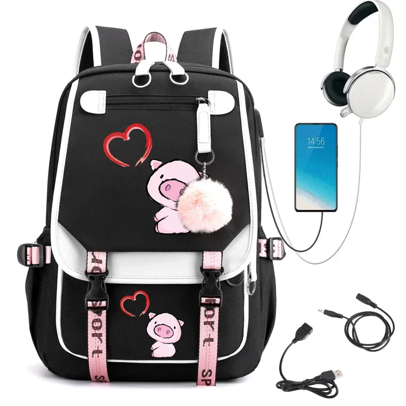 Coeur cochon impression école sac à dos dessin animé adolescent sac d'école étudiant adolescents Bookbag ordinateur portable Mochila voyage sac à dos Kawaii sac à dos