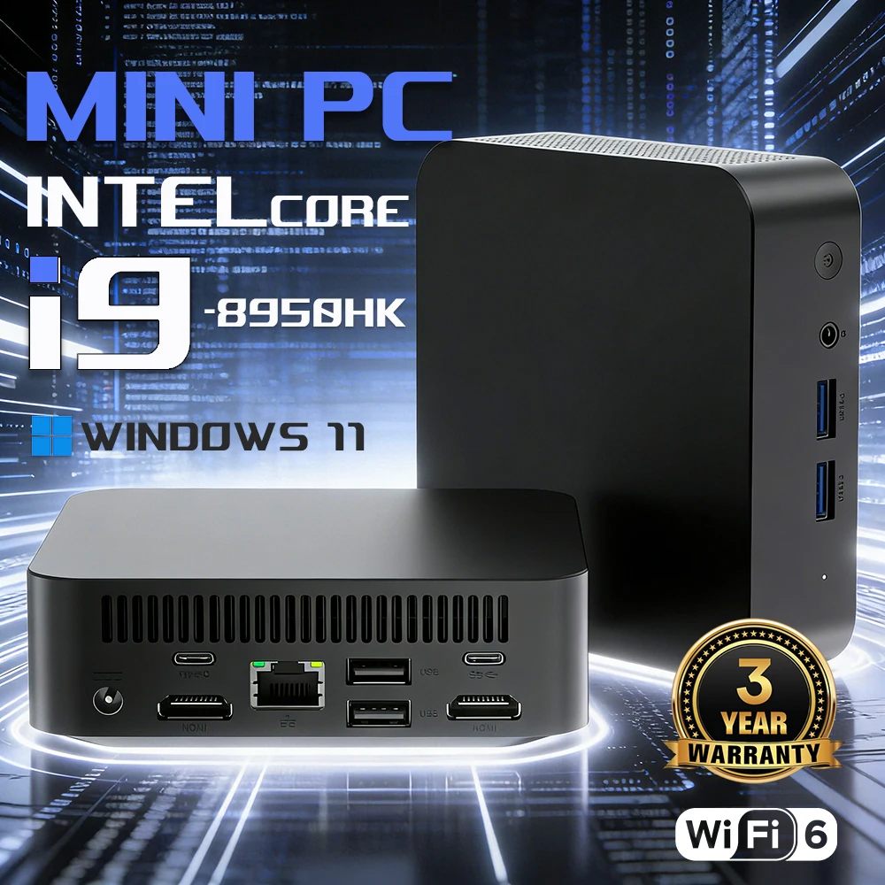 Mini PC de jeu Windows 11 Pro Intel Core i9 8950HK i3 6100U 16 Go de RAM 1 To 2 To SSD WiFi6 M.2 UHD Graphics 1000 Mbps Mini PC portable de bureau