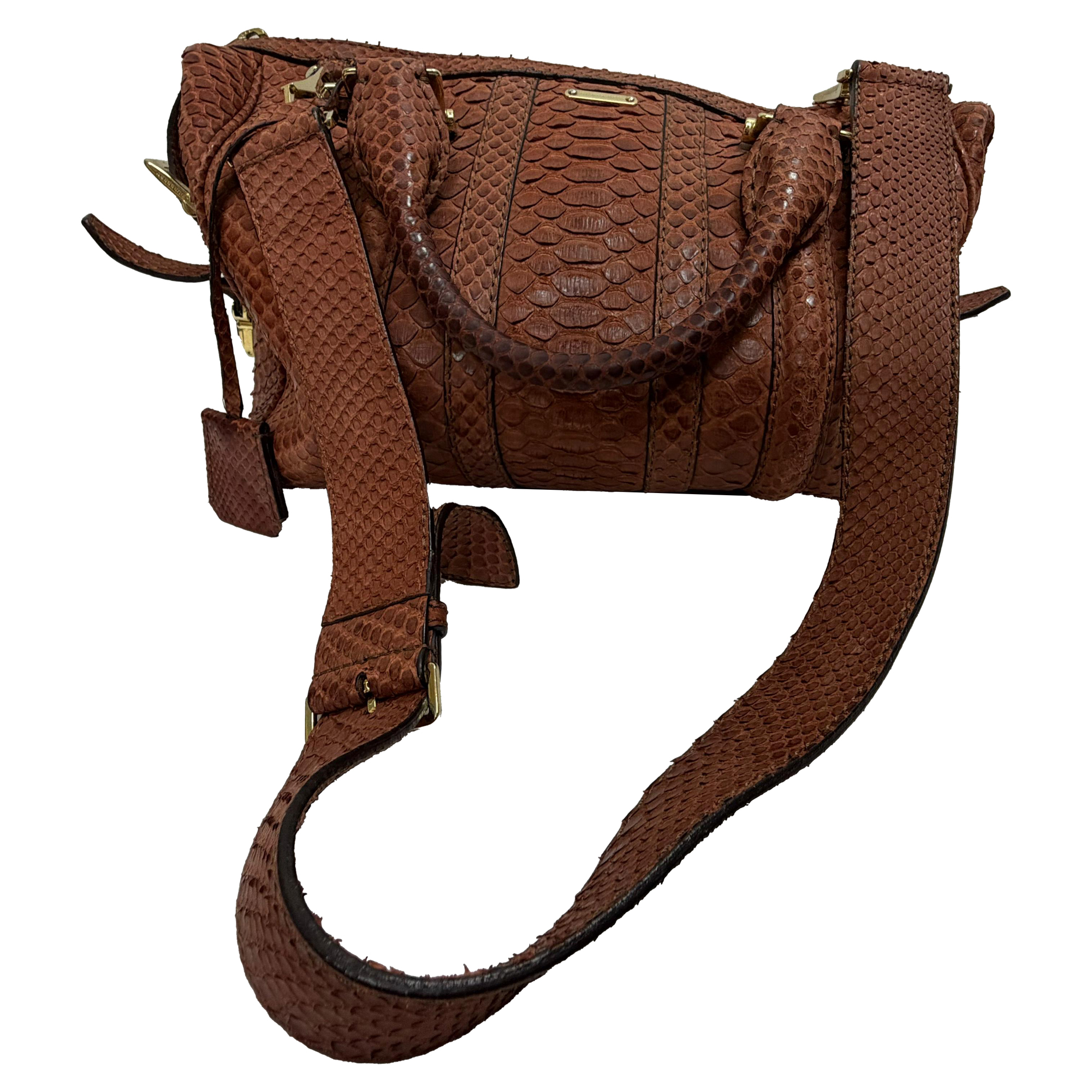 Burberry Pre-owned Womens Medium Nevinson Bowling Bag in Brown Python Leather - Mocha - One Size | Burberry Pre-owned Sale | Discount Designer Brands