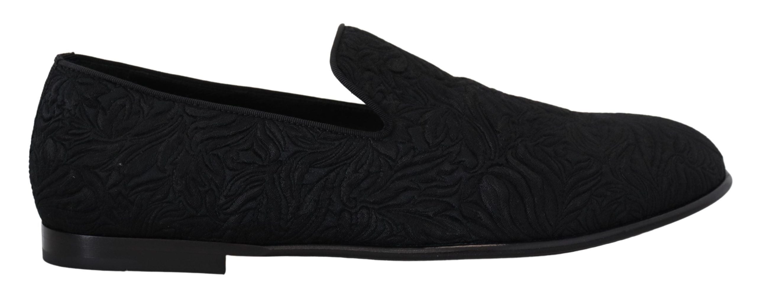 Dolce & Gabbana Schwarze Blumensatin-Jacquard-Pantoletten Loafers Schuhe
