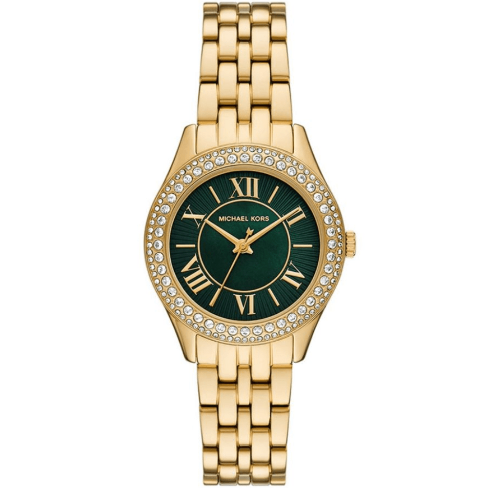 Michael Kors MK4870 Harlowe 33 mm Damenarmbanduhr - Gold Edelstahl mit grünem Ziffernblatt