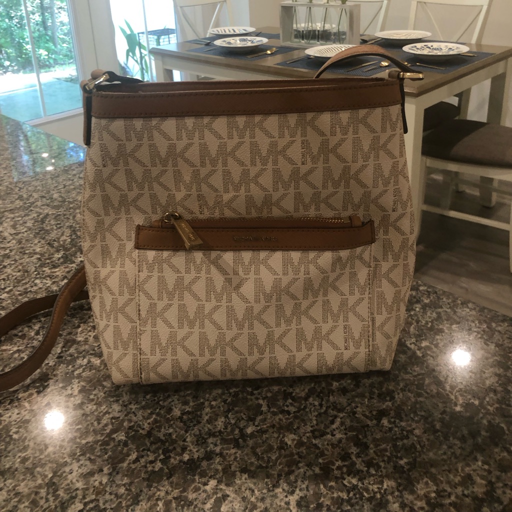 Michael Kors Bags | Authentic Michael Kors Crossbody Handbag With Mk Logo. Excellent Used Condition | Color: Cream/Tan | Size: Os
