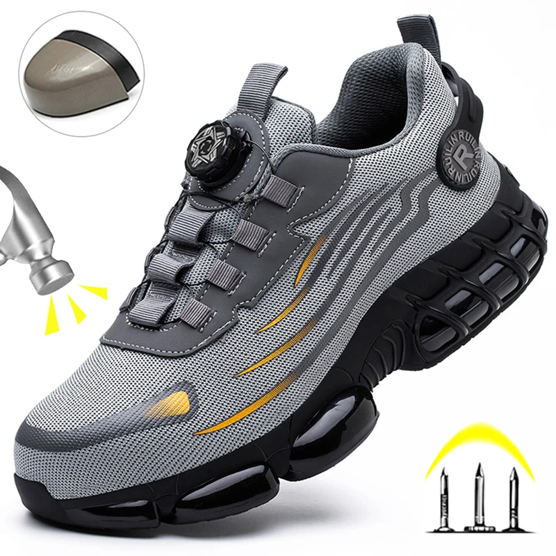 Rotating Button New Safety Shoes Men Steel Toe Shoes Work Shoes Fashion Men Sport Shoes Security Protective Boots Men Work Shoes