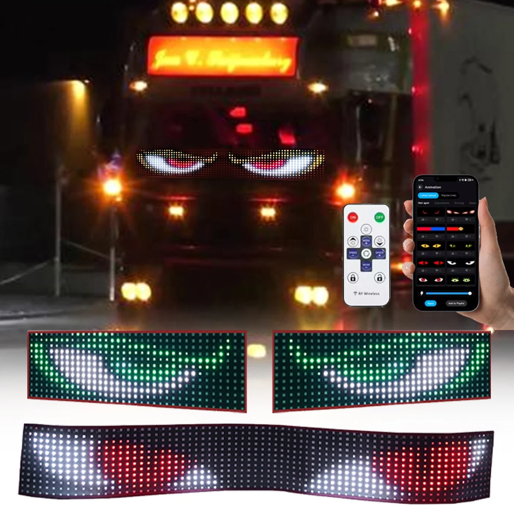 Luce a LED a pannello pixel Devil Eye per camion e auto, controllo tramite APP, illuminazione morbida pieghevole e scorrevole per cruscotto e parabrezza, 12V 24V