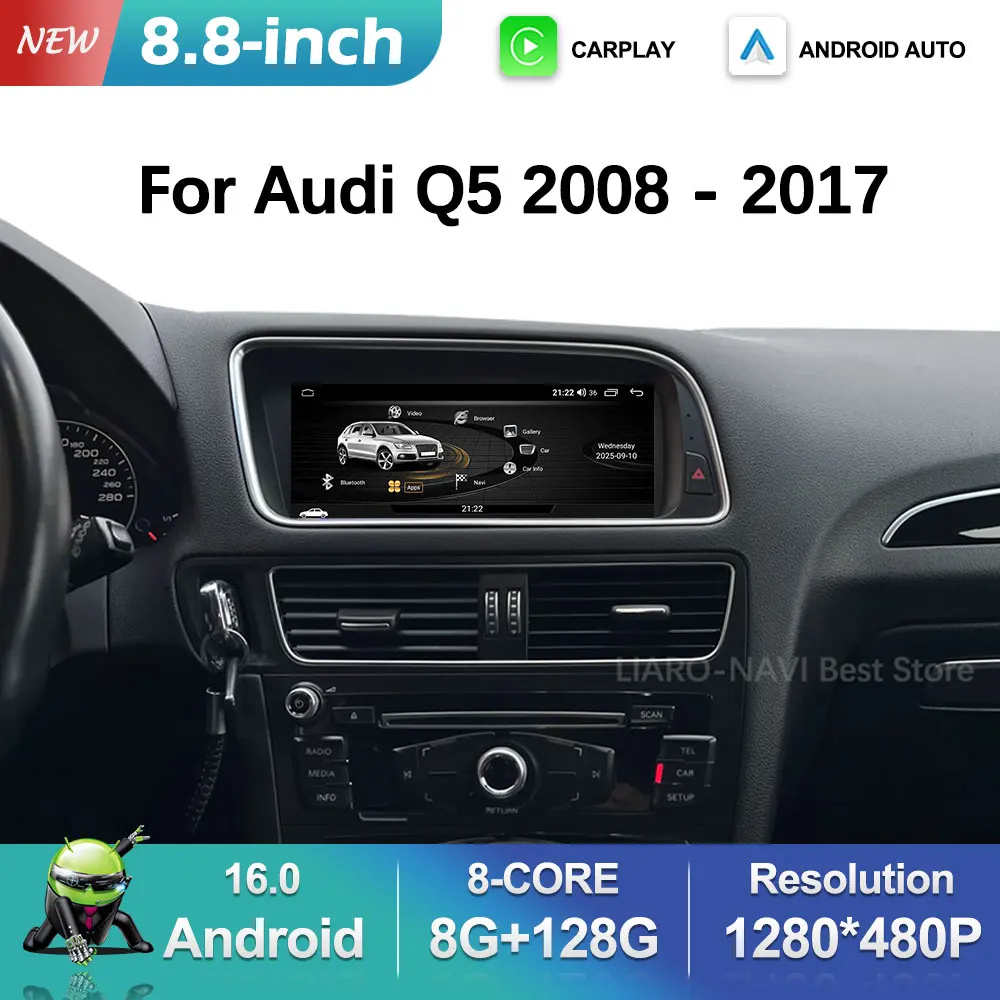 Android 16 für Audi Q5 2008–2017 HD-Bildschirm Autoradio Video Multimedia Player 8,8 Zoll BT 4G Carplay DSP Stereo WiFi Auto Werkzeuge Image