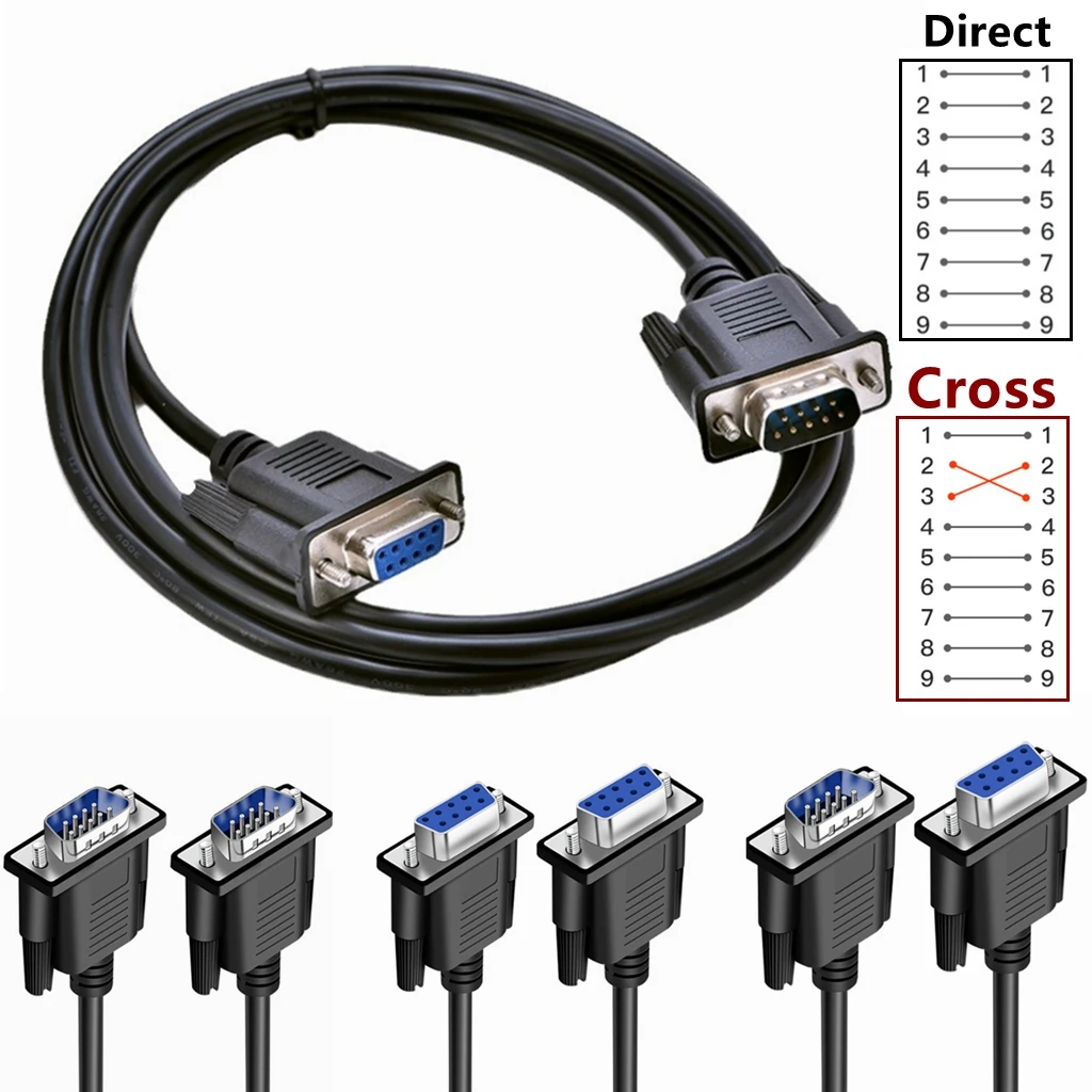 Db9 Serial Port Line Rs232 Kabel Verbindungsleitung Adapter Stecker auf Stecker/Buchse Kreuz Datenleitung Verlängerungskabel Jack Adapter 1m-20m Image