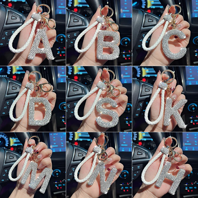 Fashion English letter car keychain creative braided rope bag pendant gift accessories keychain Image