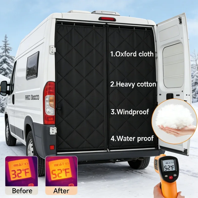 Isolierter Hecktürvorhang für Fiat Ducato/Peugeot Boxer/Citroen Relay/Ram Promaster, Sonnenschutz, verdunkelnd Image
