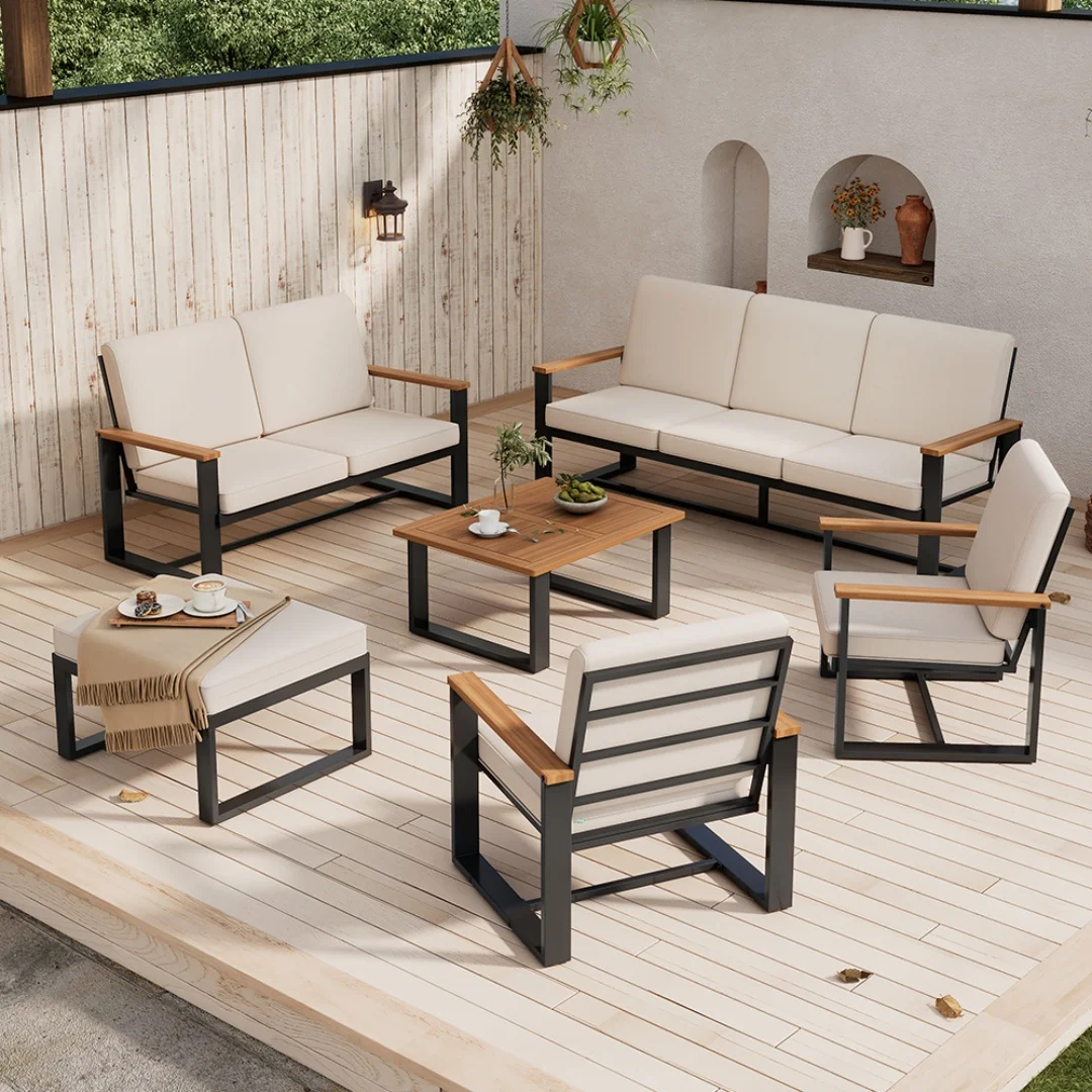 Ensemble de meubles de jardin, chaises de jardin, canapé d'extérieur. Canapé de jardin. 3 canapés, 2 canapés, 1 canapé, table basse et repose-pieds