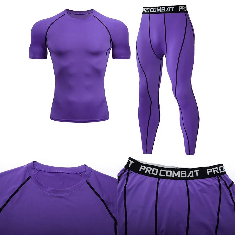 Ensemble de sport de compression 2 pièces pour homme – Tenue de sport élastique pour entraînement, yoga, jogging et fitness – Survêtement et pantalon de sport