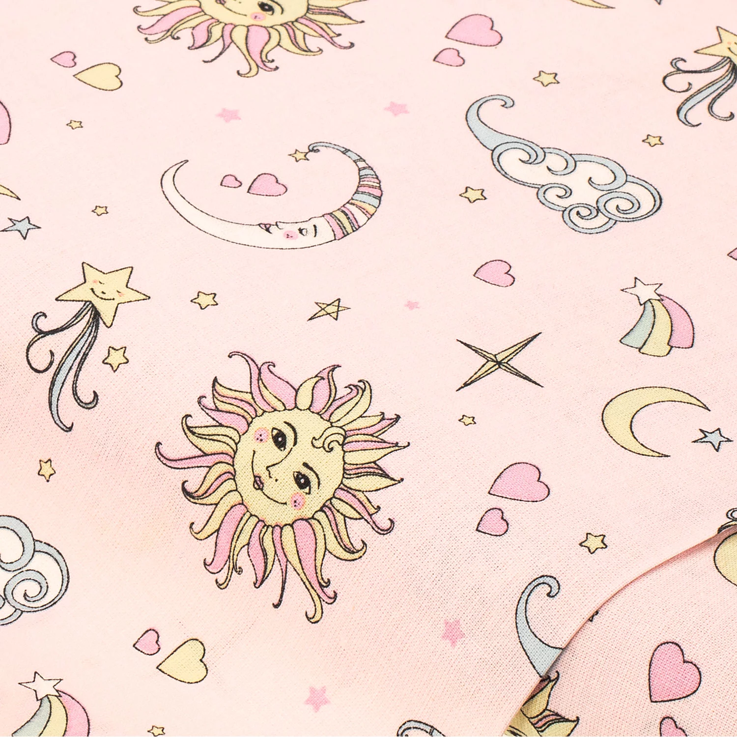 Baumwollstoff Mond & Sonne, rosa-color