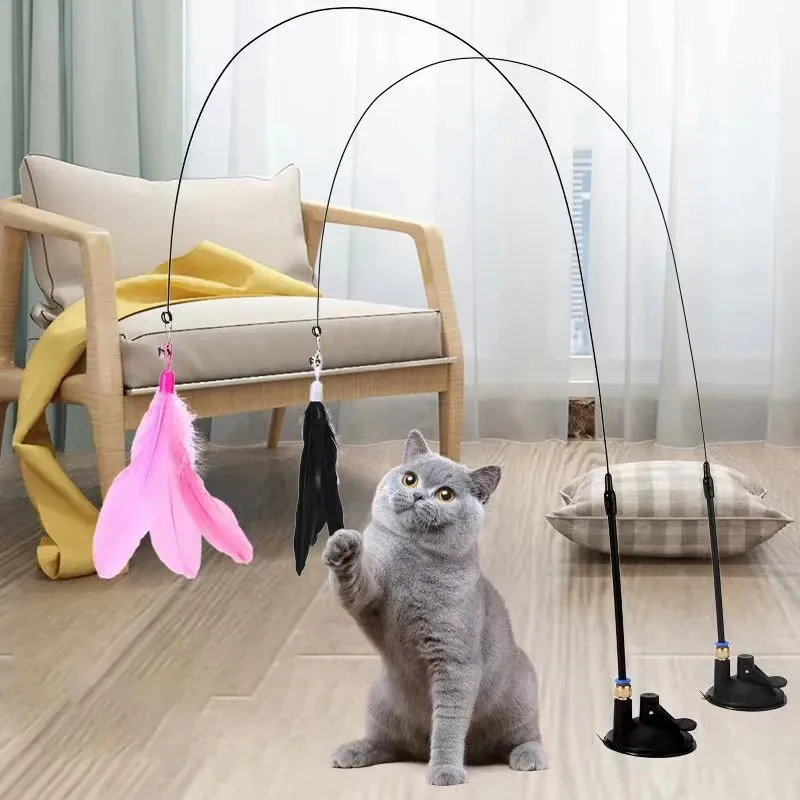 Giocattoli per gatti Piume Bacchetta Giocattolo interattivo Giocattoli per gattini con super ventosa staccabile 2 pezzi Sostituzioni di piume Accessori per gatti