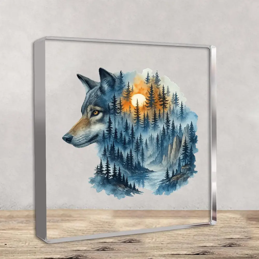 Wolf & Wald Reflektierendes Acryl-Briefpapiergewicht, Boho Schreibtisch-Deko, Einzigartiges Home-Office-Accessoire Geschenk Image