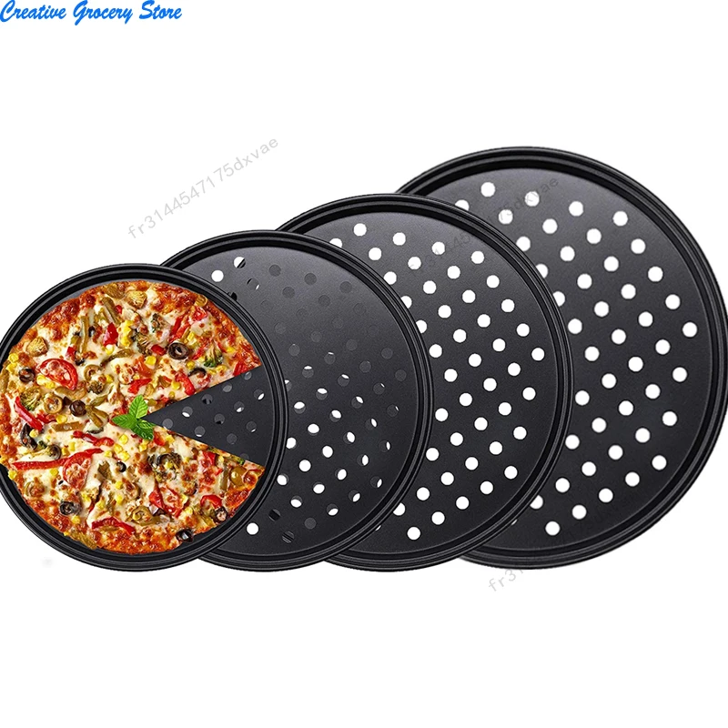 Antihaft-Pizzabackform aus Karbonstahl mit Löchern, Runde Tiefe Backform Image