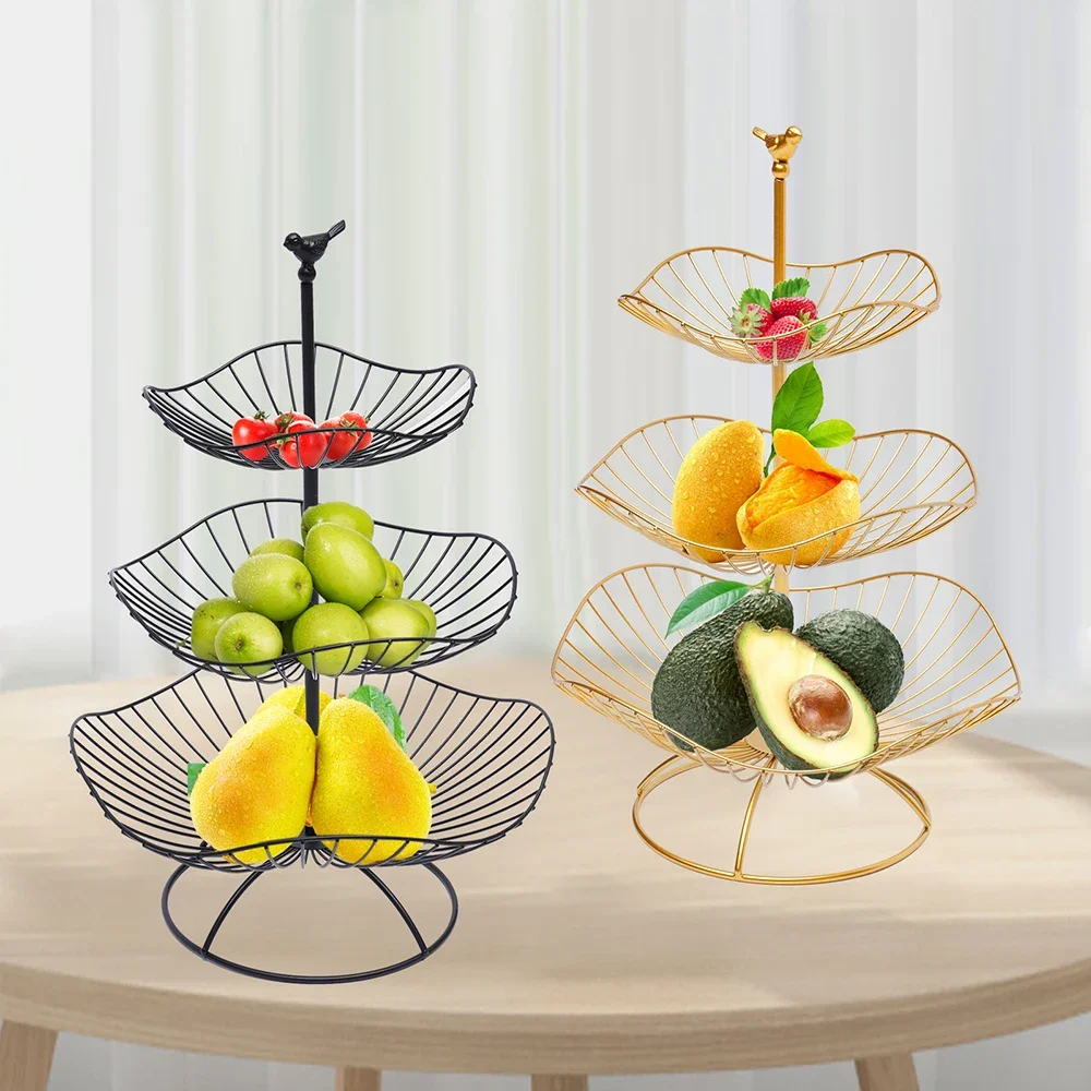 3-stöckiger Obstschalen-Ständer mit Vogelmotiv, Metall-Obstständer für Küchentheke und Esstisch-Dekoration, 47 cm hoch Image
