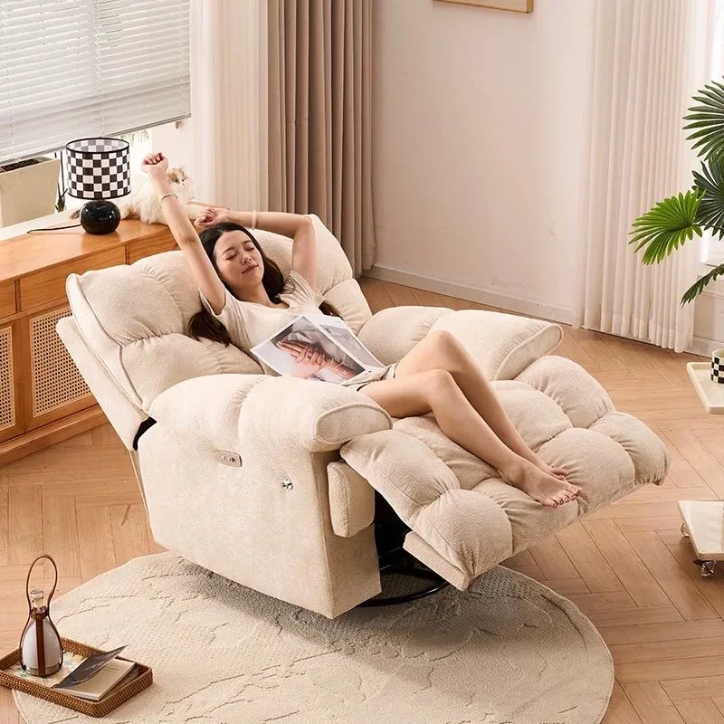 Moderner Luxus-Wohnzimmer-Drehsessel Elektrischer Relaxsessel Einzelsofa Schaukelstuhl Schlafzimmer-Liegesessel Samt-Armlehnstuhl Designer-Möbel Image