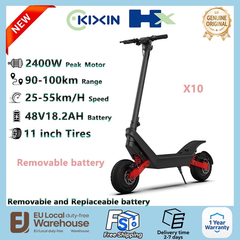 HX X10 Elektroroller 2400W Doppelmotor 48V18.2AH Abnehmbarer Akku Höchstgeschwindigkeit 55km/h Maximale Reichweite 80-100km Reifen Tragbarer Roller Image