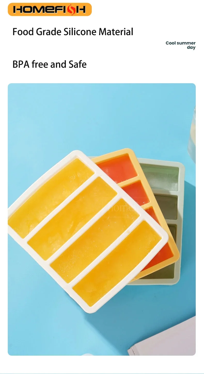 Streifenförmige Eiswürfelschalen, riesige Silikon-Eiswürfel, quadratische Tablettform, ungiftig, langlebig, Wein-Eiswürfel, leicht zu lösende Eiswürfelformen Image