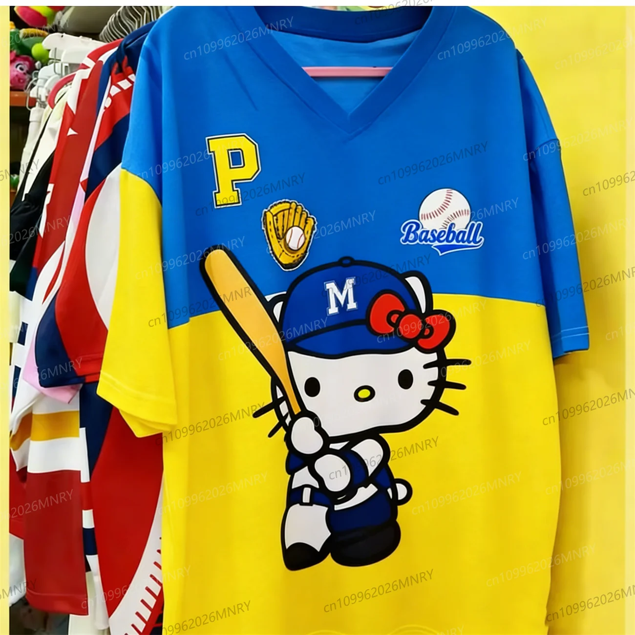 Hello Kitty T-Shirt Mädchenkleidung Sportbekleidung Damen Herren V-Ausschnitt Locker Lässig Leicht Atmungsaktiv Streetwear Strandoberteile Kinderoberteil