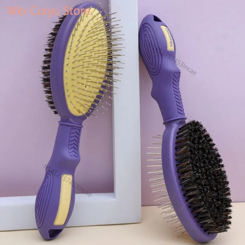 Hundekamm Doppelseitige Hundebürste Tierhaarentferner Massage-Hundebürste Tierpflege Komfortabler Griff Hundehaar-Bürste Haustierzubehör Image