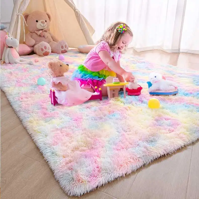 Kinderteppich für Mädchen, Regenbogenfarben, Teppiche für Wohnzimmer, große, weiche Schlafzimmerteppiche, Nachttischmatten für Kinderzimmer, niedliche Matten