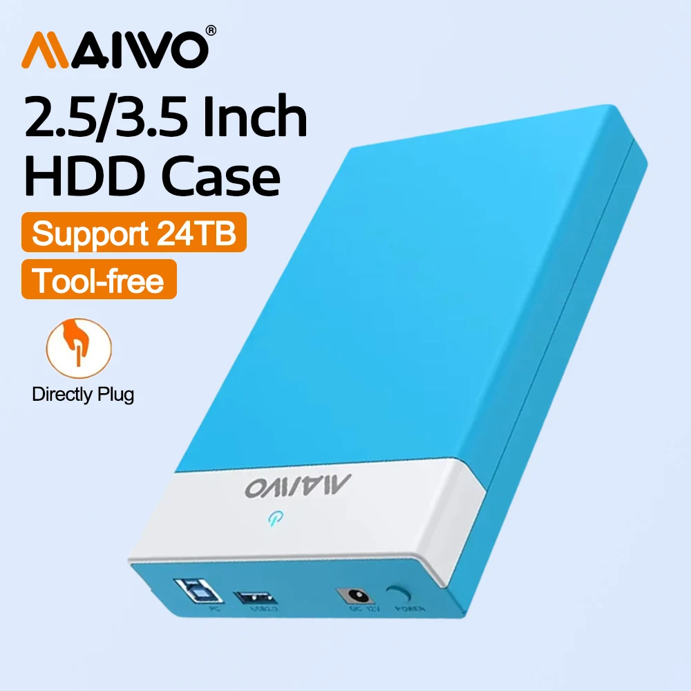 MAIWO 3,5 Zoll HDD-Gehäuse USB 3.0 zu SATA 3,5" 2,5" Externes Festplatten-Lesegerät Unterstützt 24TB Festplattengehäuse-Adapter für PCV Image