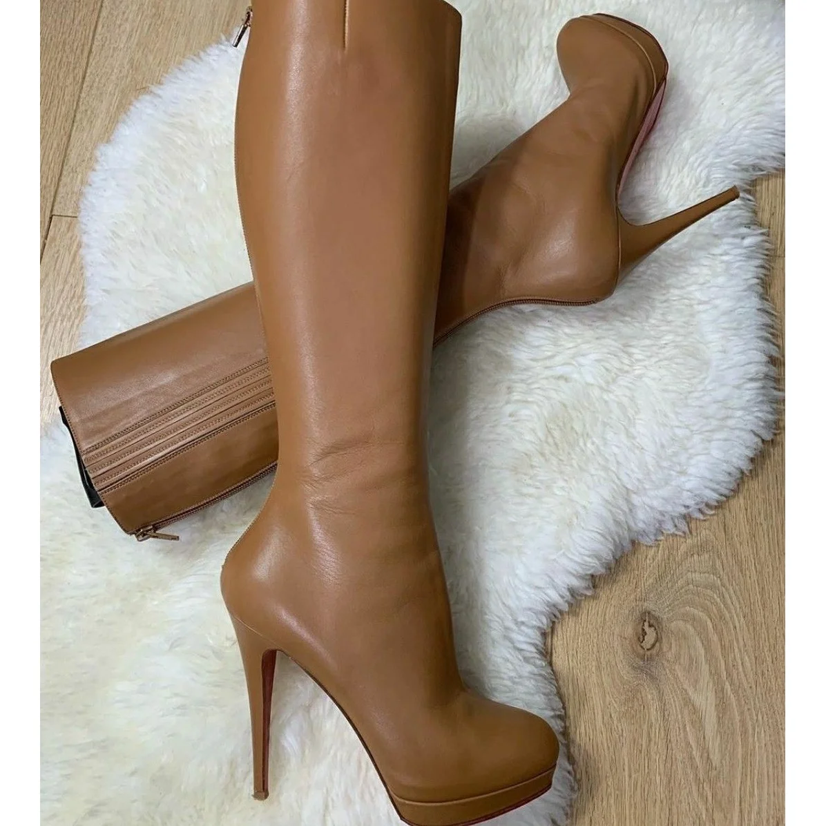 Solide Kniehohe Matte Zipper Stiefel Runde Kappe Dünne Hohe Ferse Mode Sexy Kühlen Winter Große Größe 2025, Frau Schuhe Zapatillas Mujer