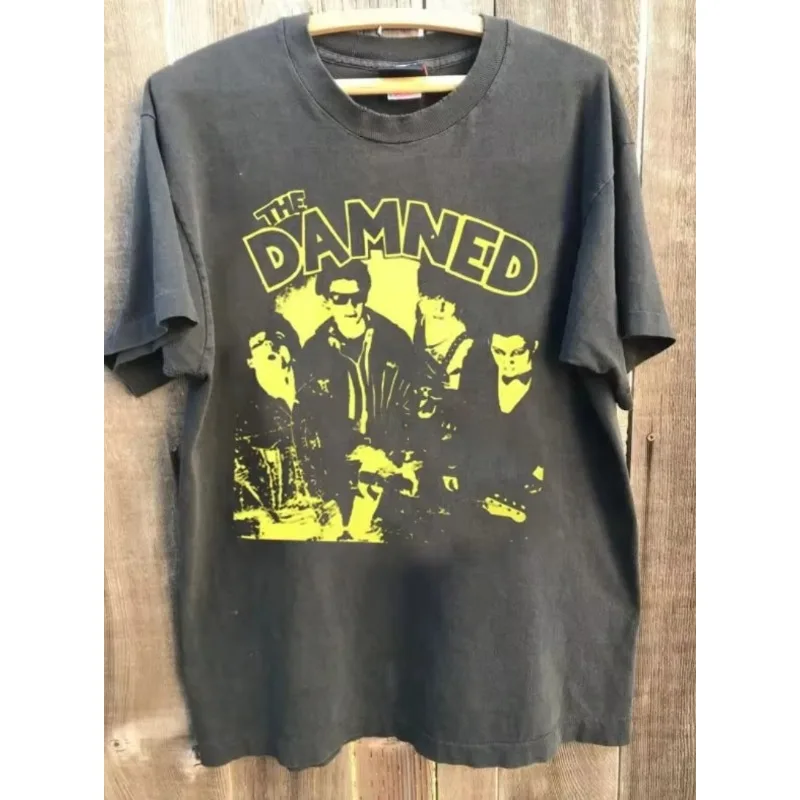 T-Shirt aus anthrazitfarbener Baumwolle, geeignet für Männer und Frauen, verdammt, die Band „New Rose Retro“. Image