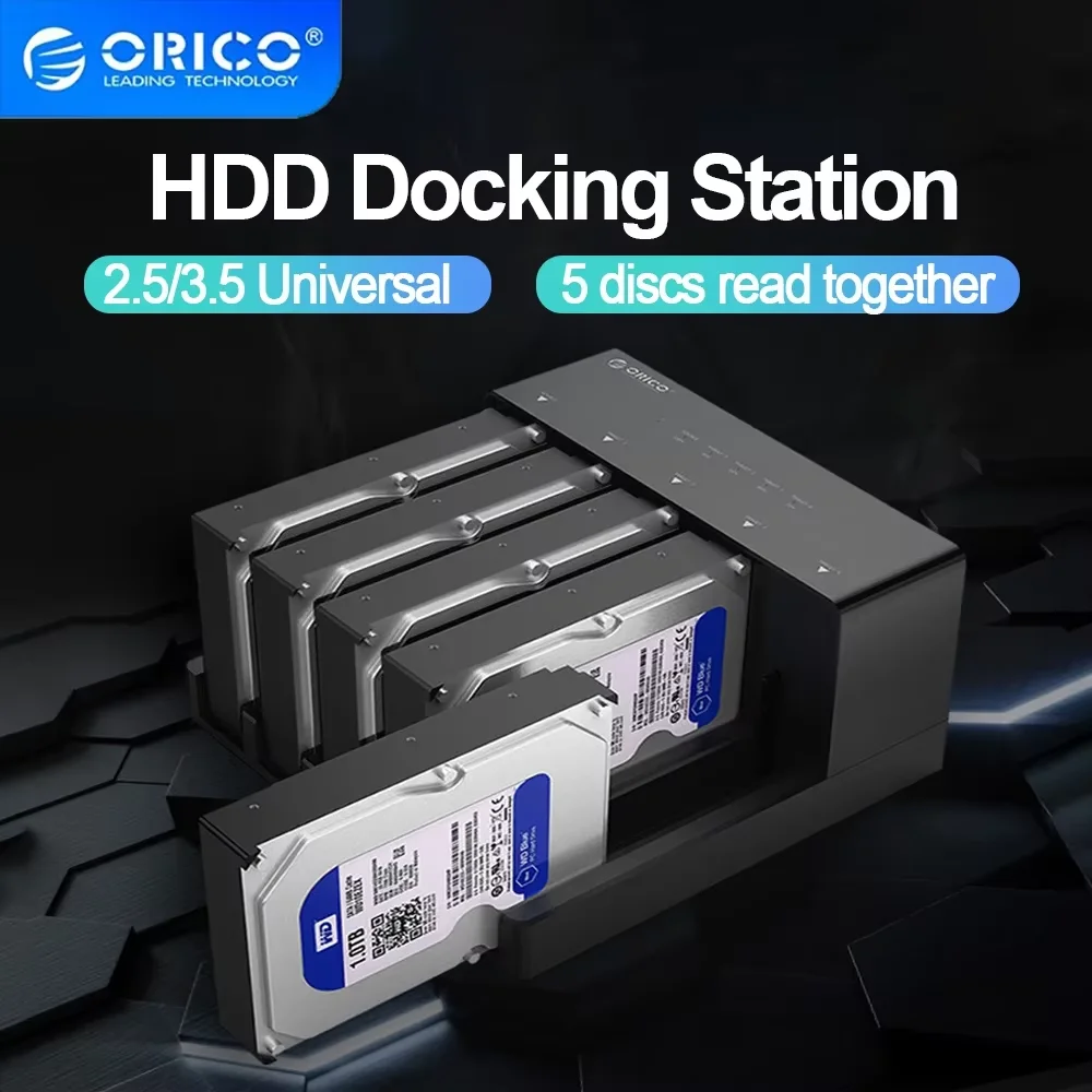 ORICO 5-Bay 3,5-Zoll-Festplattengehäuse 3,5-Zoll-Dockingstation mit Klonfunktion SATA zu USB3.0 2,5-Zoll 3,5-Zoll SSD/HDD Festplattengehäuse ﻿ Image