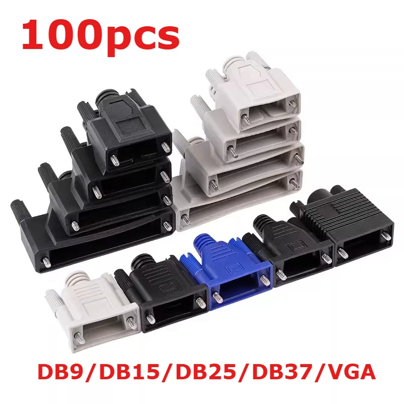 100 stücke DB9 DB15 DB25 DB37 VGA Männlich Weiblich Serial Port Stecker HousingTail Boot Schwarz Kleber Shell 9 15 Pin allgemeine Form Äußere Form Image