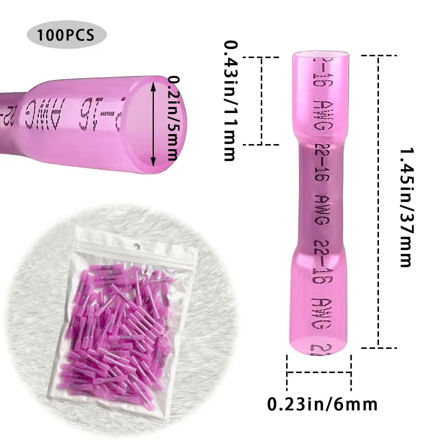 100 Stück Schrumpf-Stoßdrahtverbinder, 22–16 AWG, rot, isoliert, wasserdicht, elektrische Crimpspleiße für LKW und Automobile Image