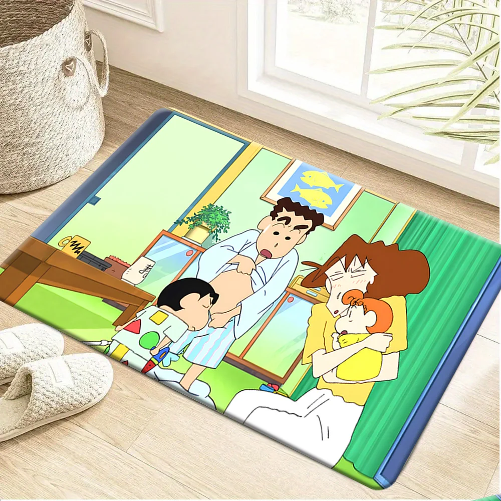 Crayon Shin-chan Family Funny Scene Print rutschfeste Bodenmatte, weiche, waschbare Fußmatte für Schlafzimmer, Wohnzimmer, Badezimmer, Cartoon-An Image