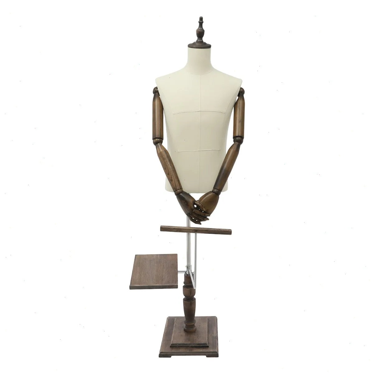 Männliche Schneiderpuppe mit Hosenhalter, Schuhständer, Vintage Herren-Schaufensterpuppe, Leinenkörper mit Massivholzsockel, Ausstellungsmodell für Bekleidungsgeschäfte Image